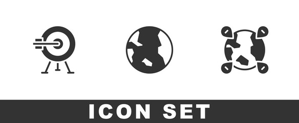 Set Target with arrow, Earth globe and Location on the icon. Vector.