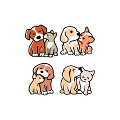 Fototapeta premium set of Cute funny cats and dogs logo, pets cartoon collection. Furry human friends home animals