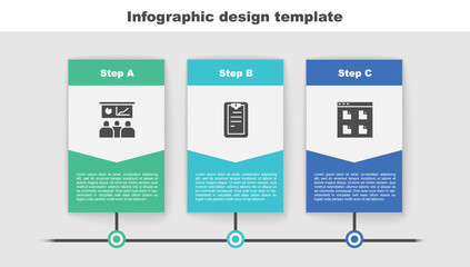Set Training, presentation, Clipboard with checklist and Browser files. Business infographic template. Vector.