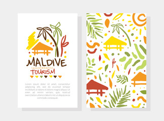Maldive Summer Paradise Tourism Card Template with Space for Text, Banner, Poster, Promo Flyer Design Vector Illustration