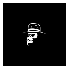 gorilla head with hat logo template vector