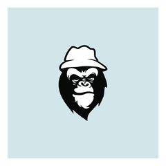gorilla head with hat logo template vector