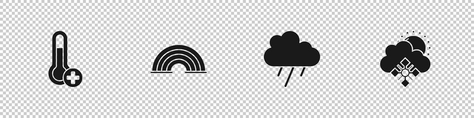 Set Meteorology thermometer, Rainbow, Cloud with rain and snow and sun icon. Vector.