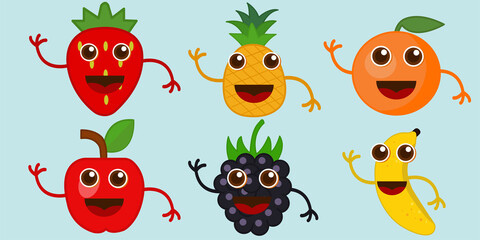 Vector collection of cute fruits.Cute and funny fruit set vector illustration