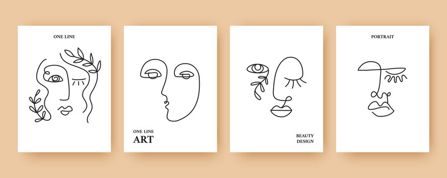 Minimal Abstract backgrounds with Trendy One line drawing faces