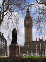 London, United Kingdom - March 25 2005: Westminster palace with the tower bell called Big Ben, in a sunny day.