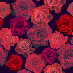 seamless print with beautiful bright roses on a dark background. Great for textiles and wallpaper
