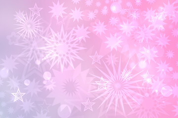Naklejka na ściany i meble A festive abstract delicate Happy New Year or Christmas background texture with colorful pink and light violet blurred bokeh lights and stars. Space for design. Card concept or advertising.
