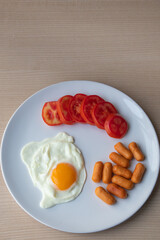 american breakfast with sausage egg and tomato