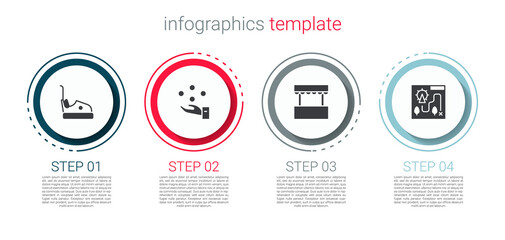 Set Bumper car, Juggling ball, Ticket box office and Amusement park map. Business infographic template. Vector.