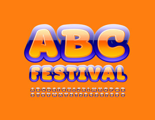 Vector bright Alphabet Letters and Numbers for Festival, Event, Party. Glossy Orange and Blue Font