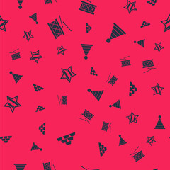 Obraz premium Set Gold bars, Drum and drum sticks, USA Independence day and Party hat on seamless pattern. Vector.