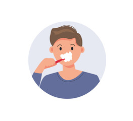 Man brushing teeth with toothbrush. Dental care and hygiene. Flat vector illustration