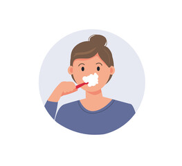Woman brushing teeth with toothbrush. Dental care and hygiene. Flat vector illustration