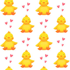 Obraz premium Seamless pattern with cute yellow ducklings. Illustration for children. Print for wrapping, fabric, textile, wallpaper.