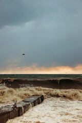 Fototapeta premium Sea wave close-up. Sea foam. Water spray