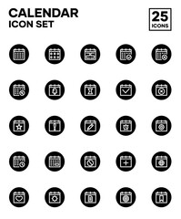 Calendar icon set with rounded filled style. Including reminders, schedules, alarms, and events in calendar form. Editable stroke vector