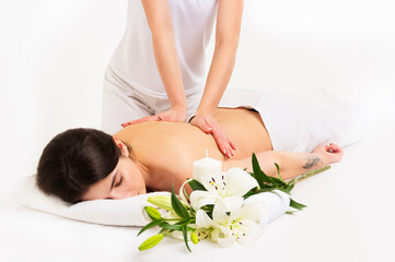 Fototapeta na wymiar Beautiful young woman on spa massage. Spa concept