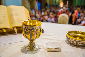 CHURCH INTERIOR DURING A WEDDING CELEBRATION