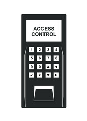 Biometric access control device illustration. Electronic security door lock icon with keypad and fingerprint reader, isolated on a white background.