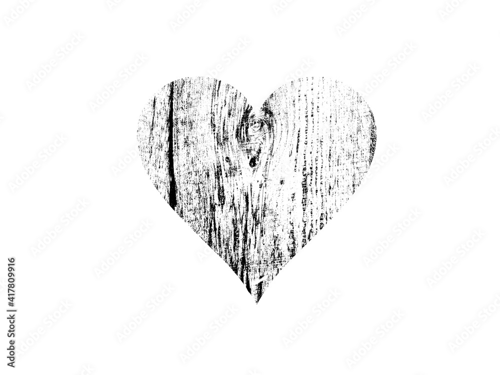 Poster heart shape with black and white texture isolated on white background