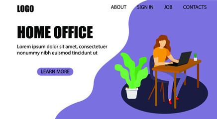 The woman works from home. Home office concept. Illustration in flat style for websites and banners
