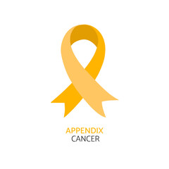 Appendix cancer awareness. Realistic amber, yellow ribbon. Vector illustration.