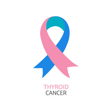 Thyroid cancer awareness symbol. Teal, pink, and blue ribbon, vector illustration.
