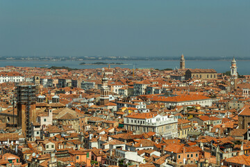 Aerial view of the city of Venice. Tourism in Italy.