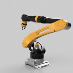 3d robotic arm, rendered yellow and black