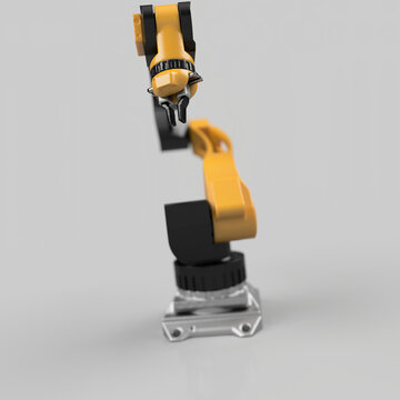 3d robotic arm, rendered yellow and black