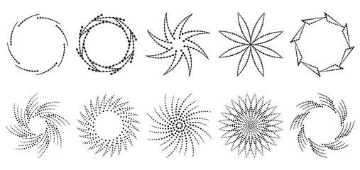 Obraz premium Set of decorative frames. Ornaments made of dots and lines. Round pattern. Circle shapes. Design background for invitations and holiday cards.