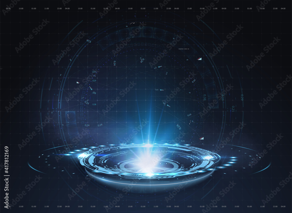 Fototapete fantastic circle portals, holograms teleport gadgets. sci-fi digital hi-tech elements for presentati