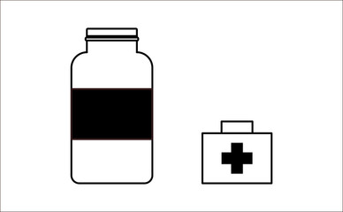 Medicine bottle and first aid flat design icon. Vector illustration.