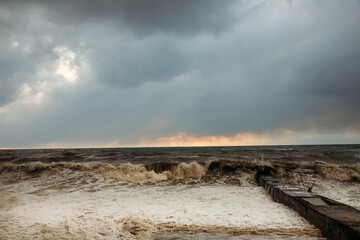 Sea wave close-up. Sea foam.