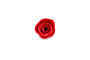 Artificial red rose, view from above, isolated on a white background.
