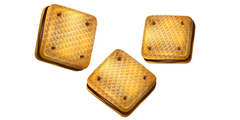 Wafer biscuit cookies in the middle isolated on white background, Vector realistic in 3d illustration.