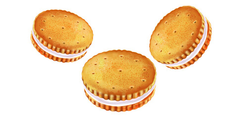 Wafer biscuit cookies in the middle isolated on white background, Vector realistic in 3d illustration.