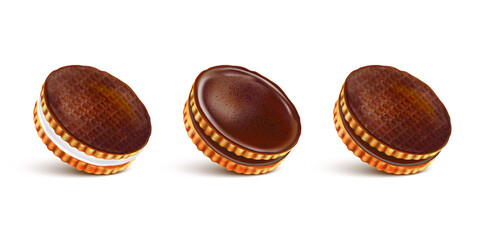 Wafer biscuit cookies in the middle isolated on white background, Vector realistic in 3d illustration.
