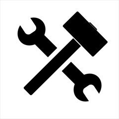 Simple spanner and hammer isolated on white background Icon for apps and websites