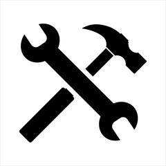 Simple spanner and hammer isolated on white background Icon for apps and websites