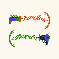 Space Blasters with lasers. Galactic game weapons for children's textiles or posters. Toy weapons for star Wars in the nursery. Vector illustration