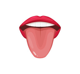 Human anatomy organs of tongue of taste. Open mouth sticking out tongue cartoon vector