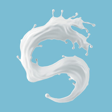 3d render, abstract white liquid, splashing milk, levitating dynamic creamy splash, clip art isolated on white background