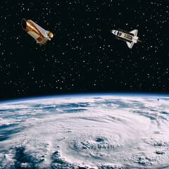 Obraz premium Spaceships above the earth. The elements of this image furnished by NASA.