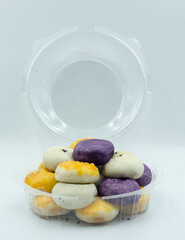 Chinese pastry in plastic package on white background and isolate
