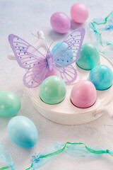 Pastel Easter eggs and spring concept