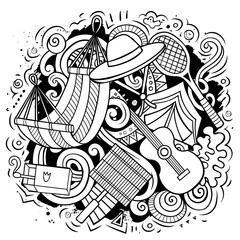 Picnic cartoon doodle illustration. Funny design.
