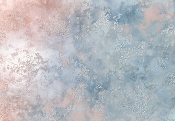 Artistic image of marble-like background surface in pastel light blue, pearl and pink shades.