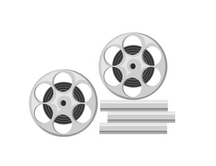 Retro metal cinema reel with film vector illustration isolated on white background